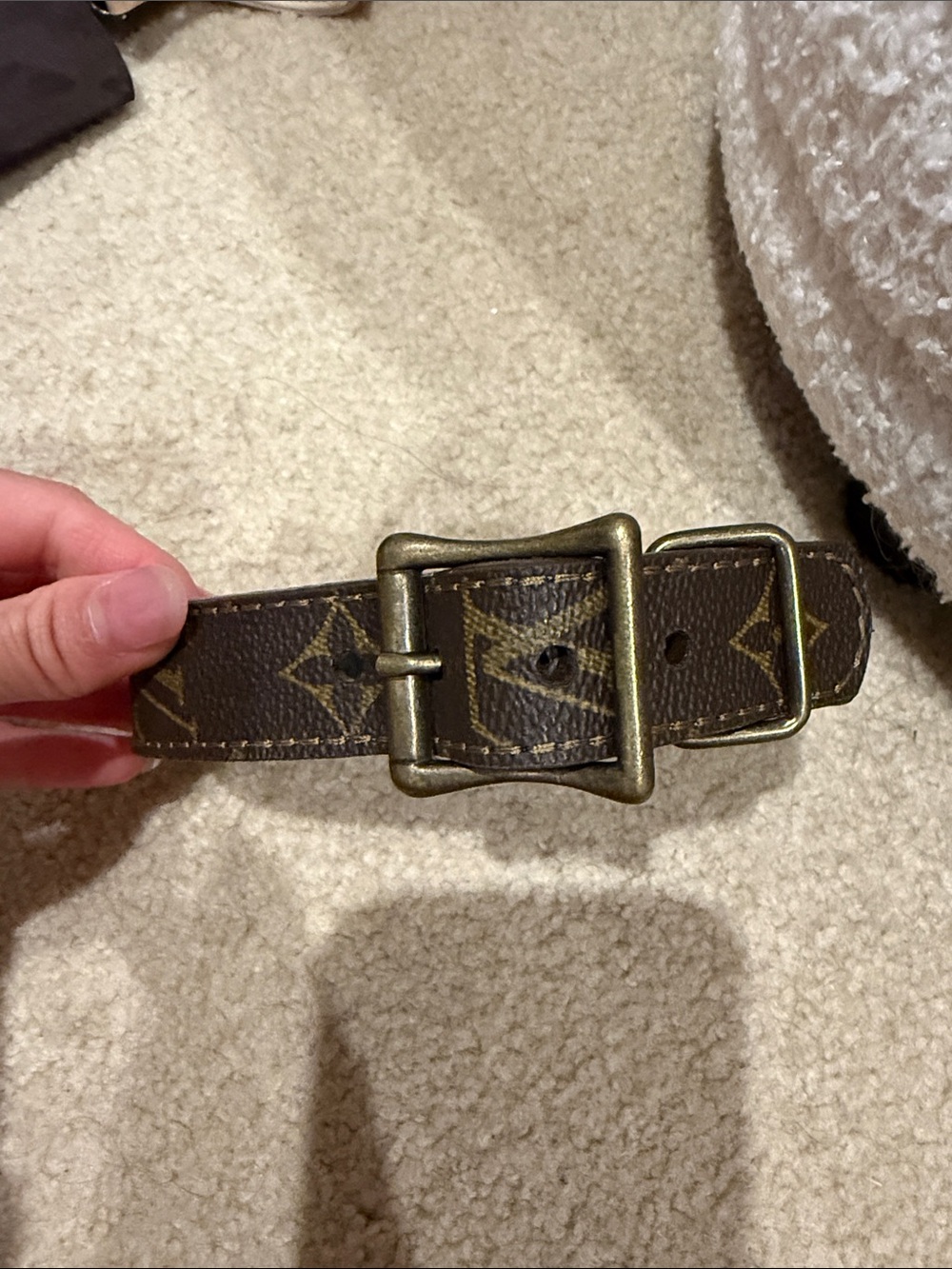 Brown Monogram Leather Men’s Belt with Antique Brass Buckle